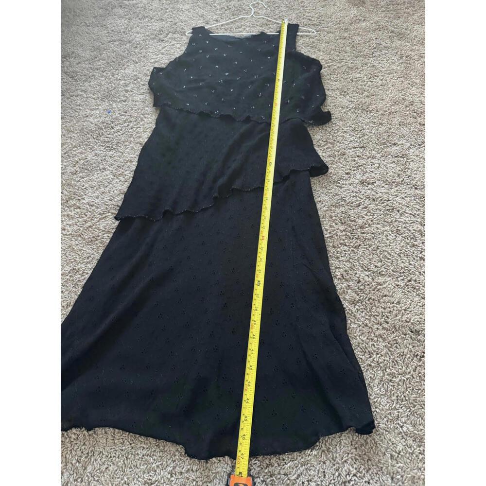 Lola P. Black Beaded Tiered Sleeveless Midi Dress L | Formal Cocktail Party Rayo - Picture 12 of 13